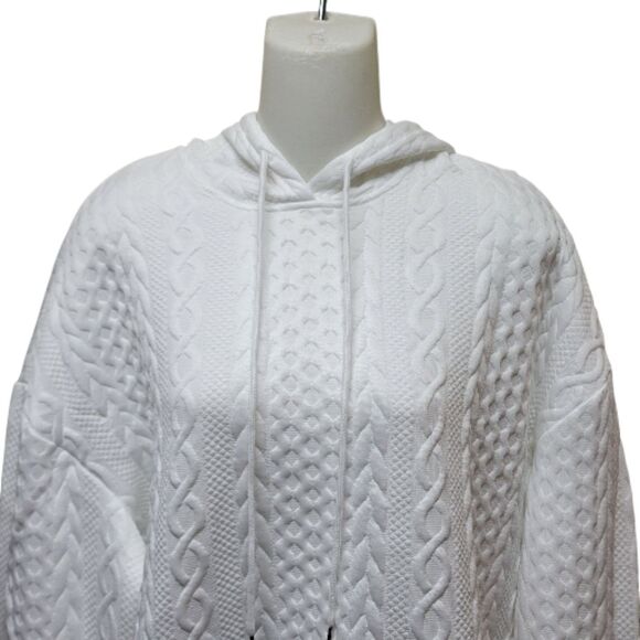 White Quilted Pullover Long Sleeved Drawstring Hoodie - NWOT - Picture 8 of 12